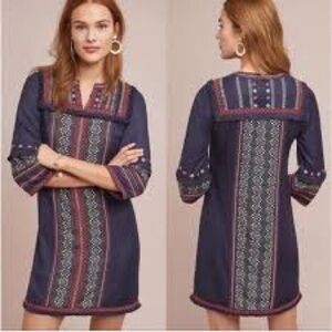Embroidered Navy Mini Dress